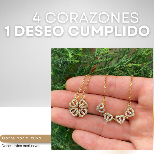 Anillo de Trébol + Cadena de Corazones + Caja con Rosas